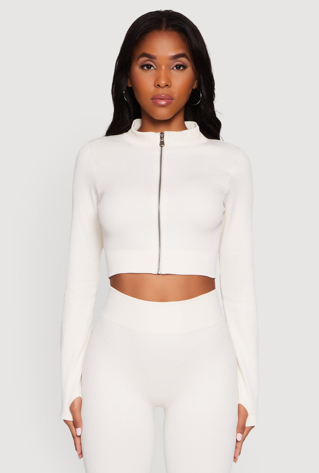 Seamless Ribbed Zip Front Cropped Track Jacket