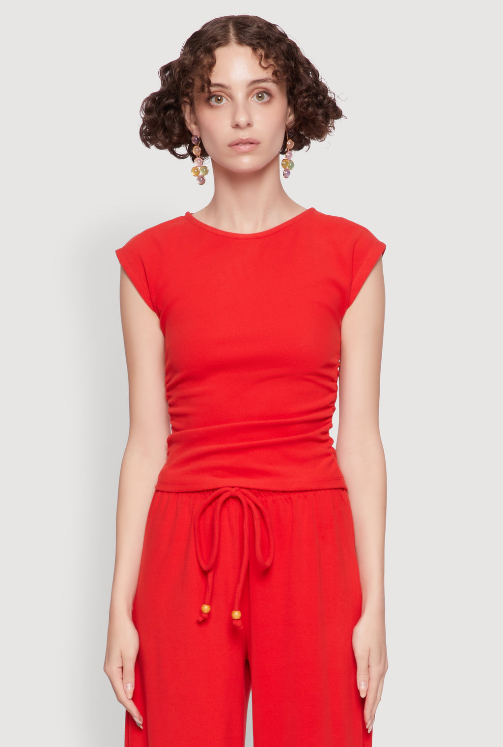 Haute Monde Brushed Knit Ruched Side Cap Sleeve Blouse