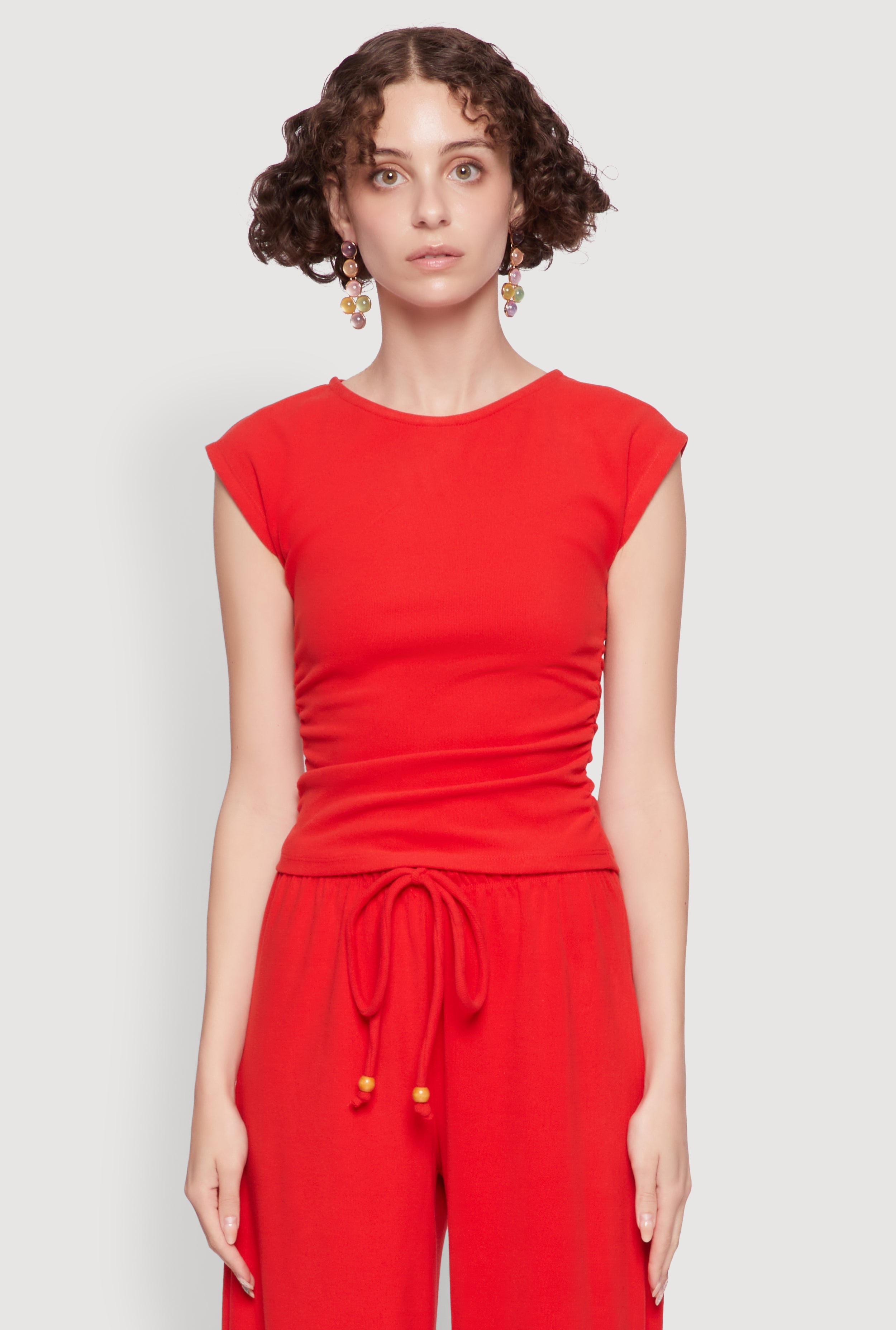 Haute Monde Brushed Knit Ruched Side Cap Sleeve Blouse