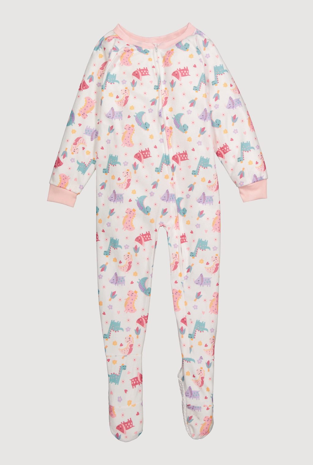 Little Girls Patterned Crew Neck Footed Pajamas