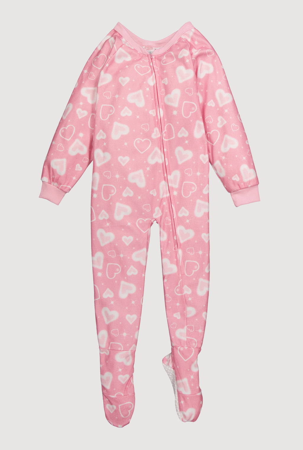 Little Girls Patterned Crew Neck Footed Pajamas