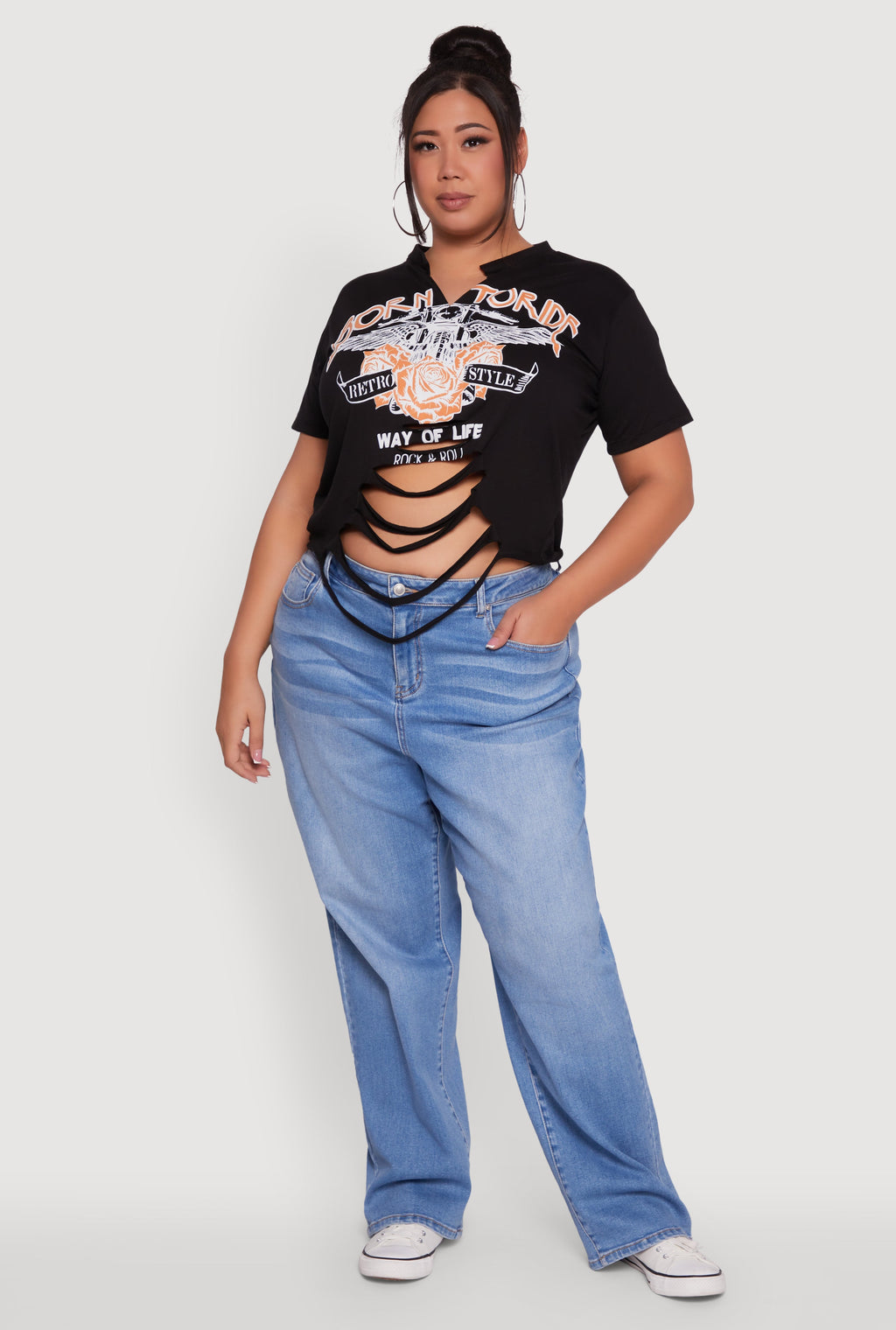 Plus Size Born To Ride Slashed Graphic T-Shirt