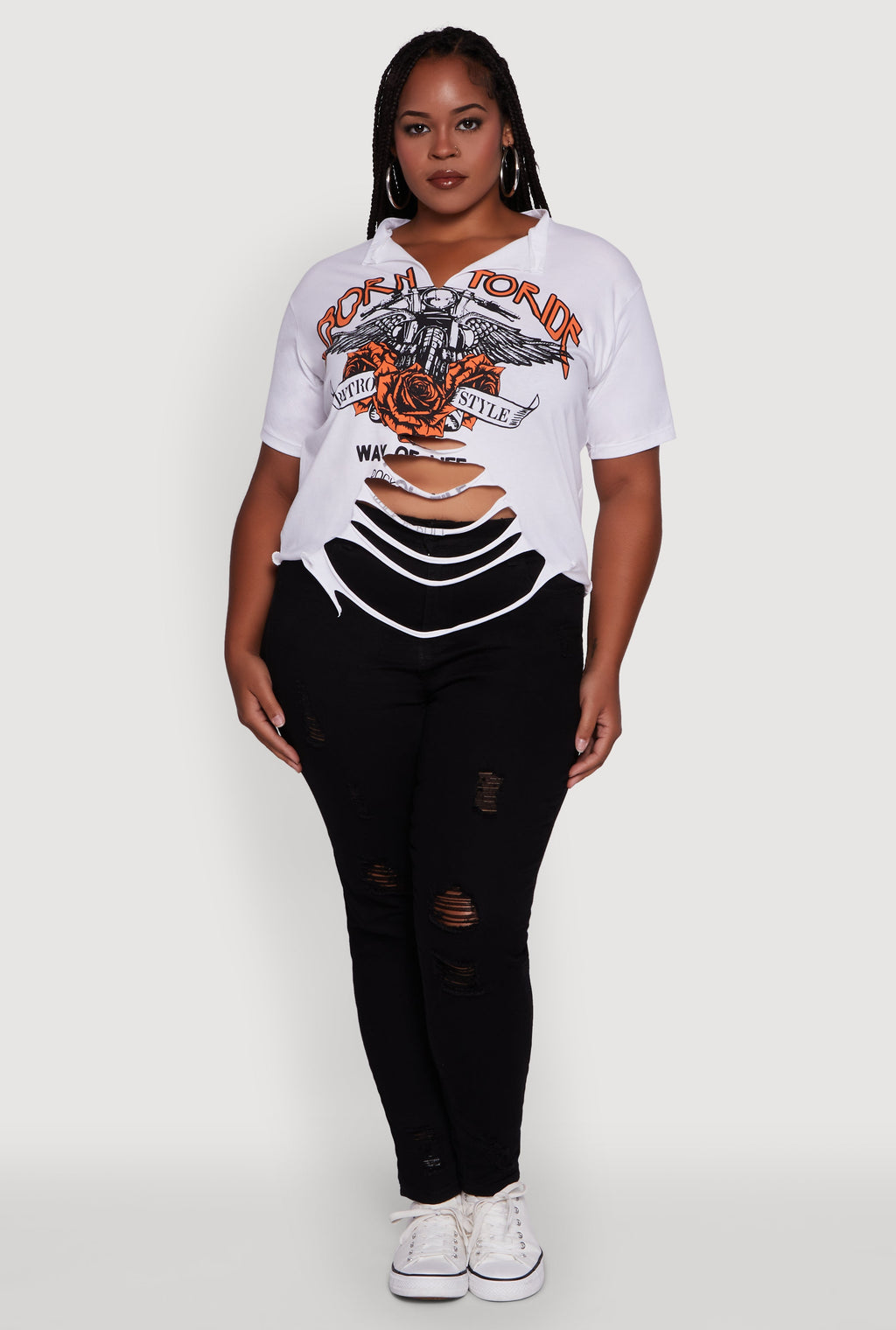 Plus Size Born To Ride Slashed Graphic T-Shirt