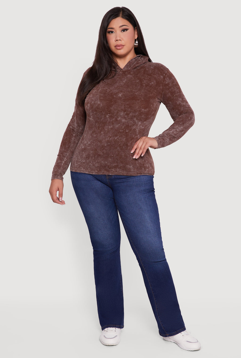 Plus Size Acid Wash Long Sleeve Pullover Hoodie
