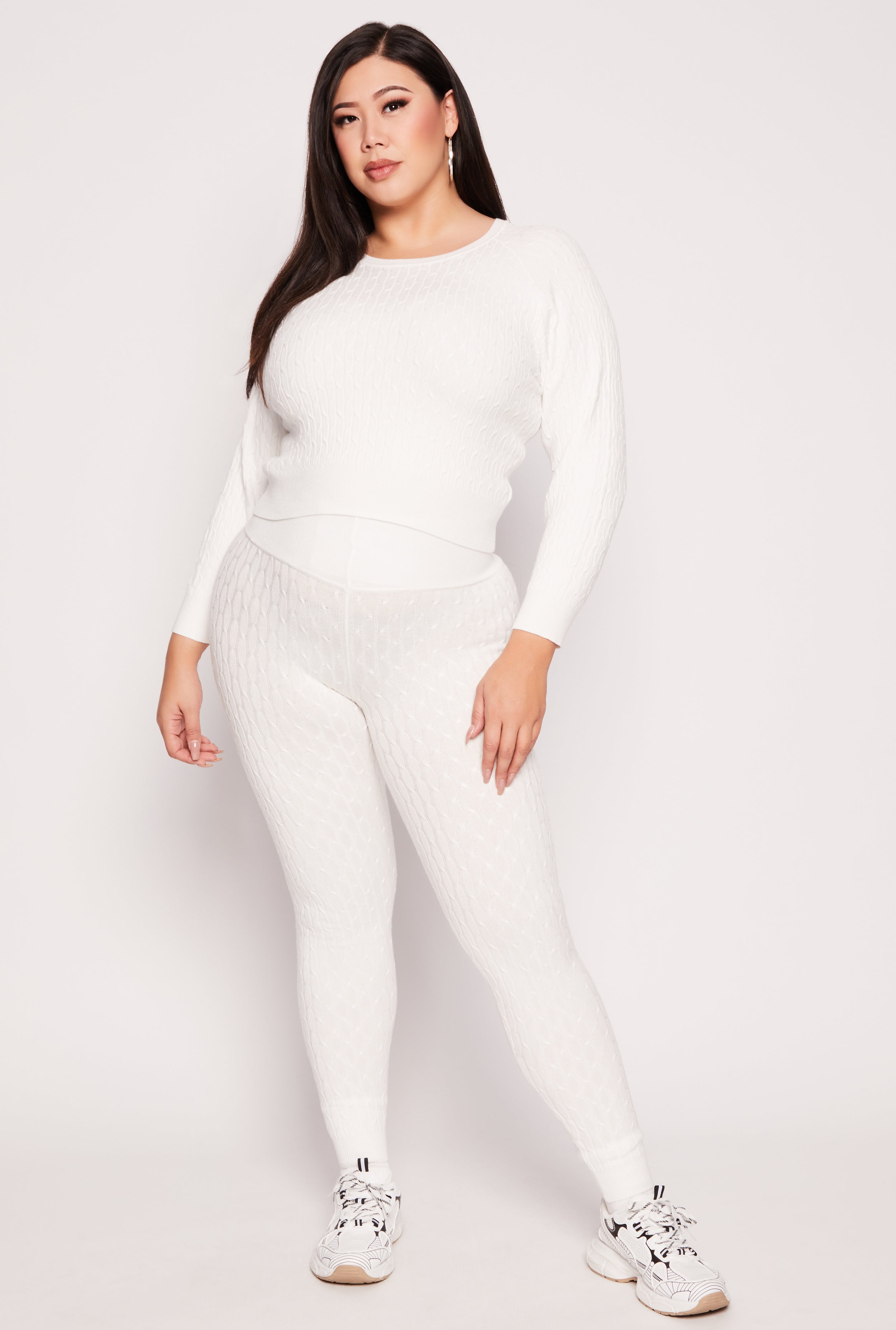 Plus Size Cable Knit Wide Waist Leggings