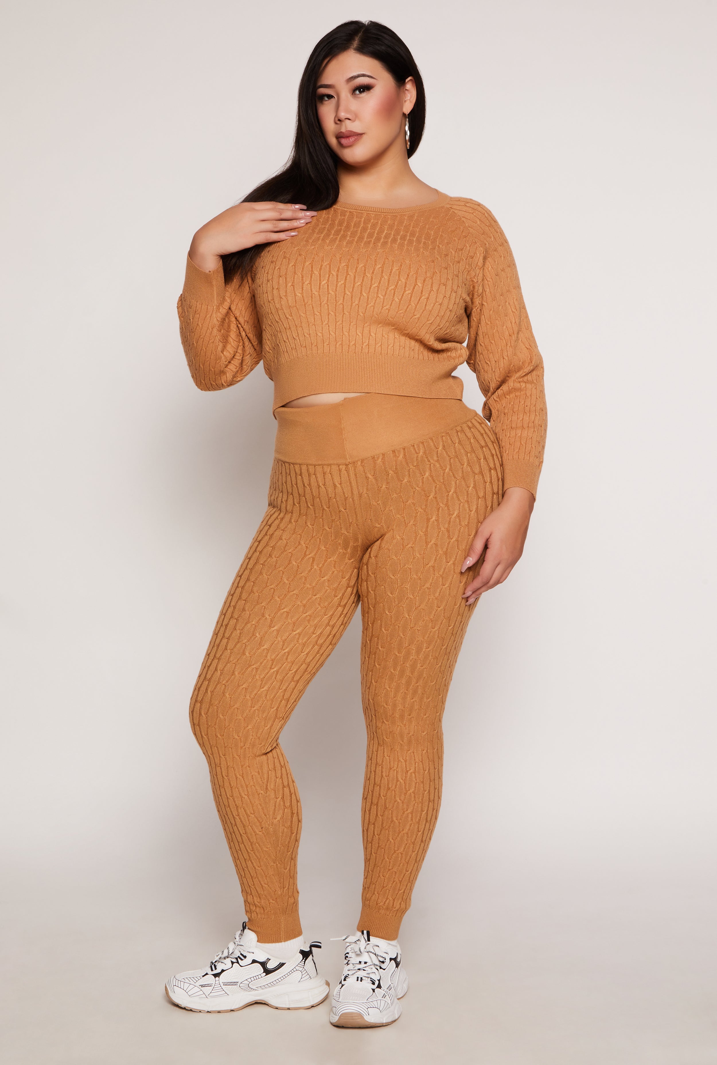 Plus Size Cable Knit Wide Waist Leggings