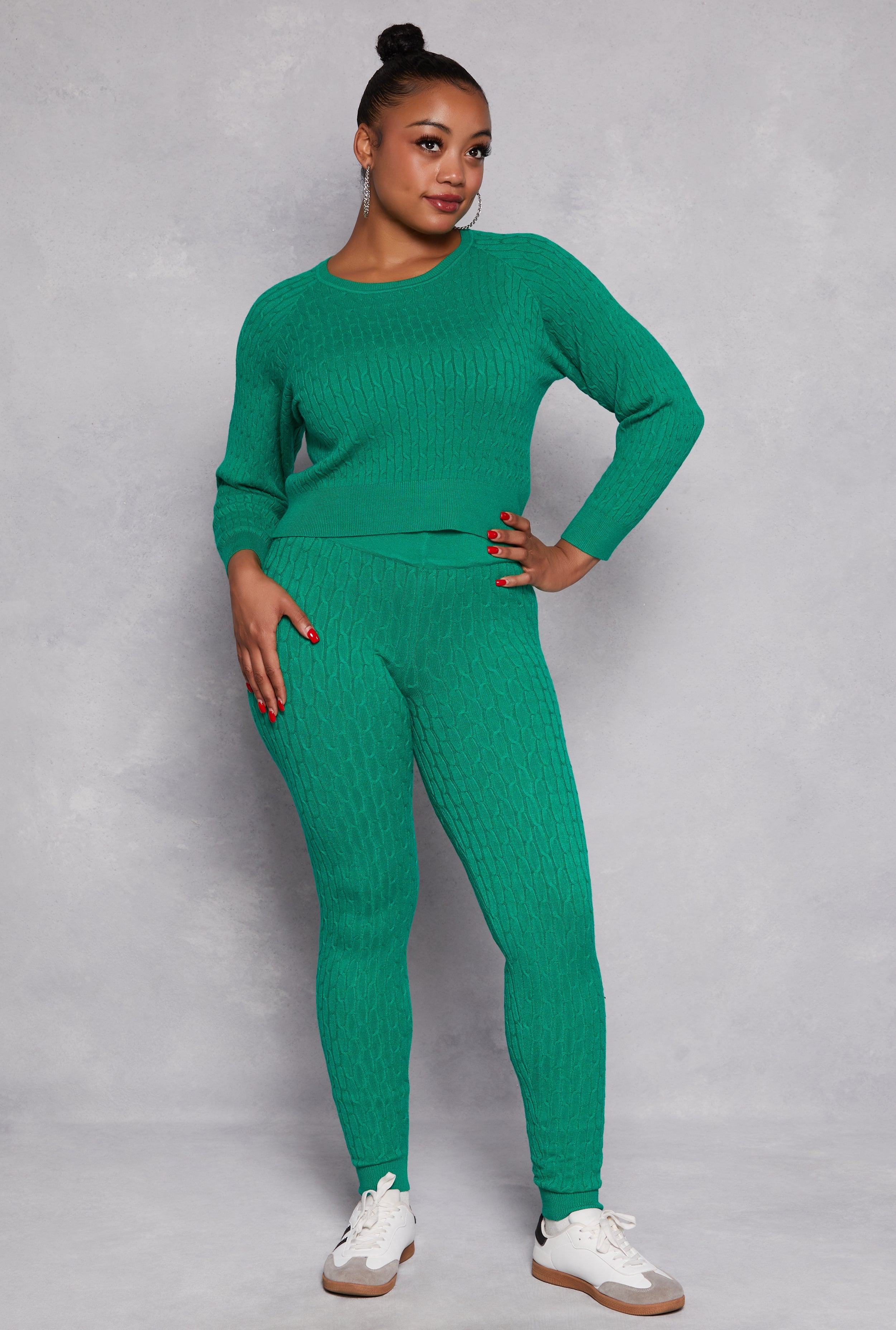Plus Size Cable Knit Wide Waist Leggings