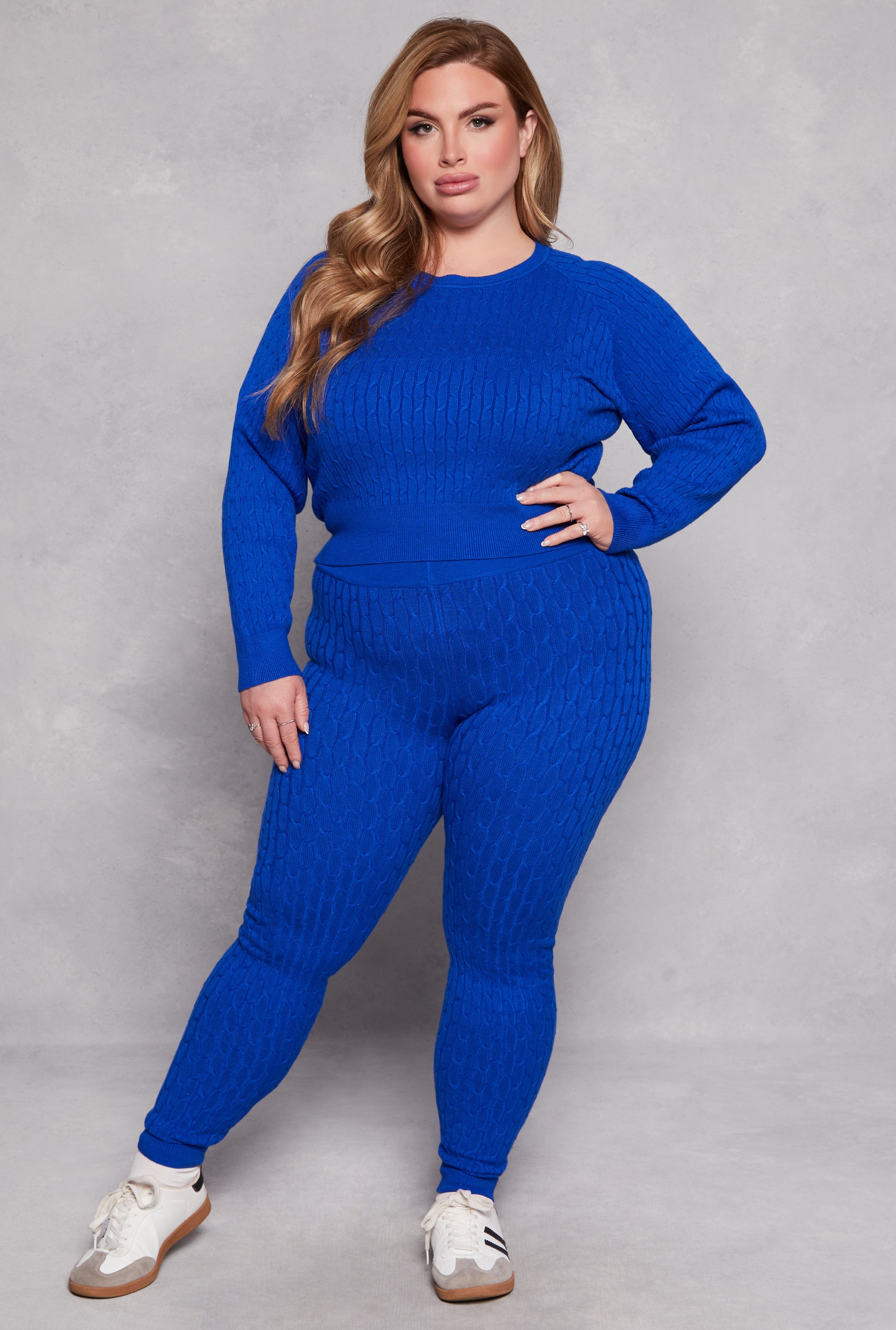 Plus Size Cable Knit Wide Waist Leggings
