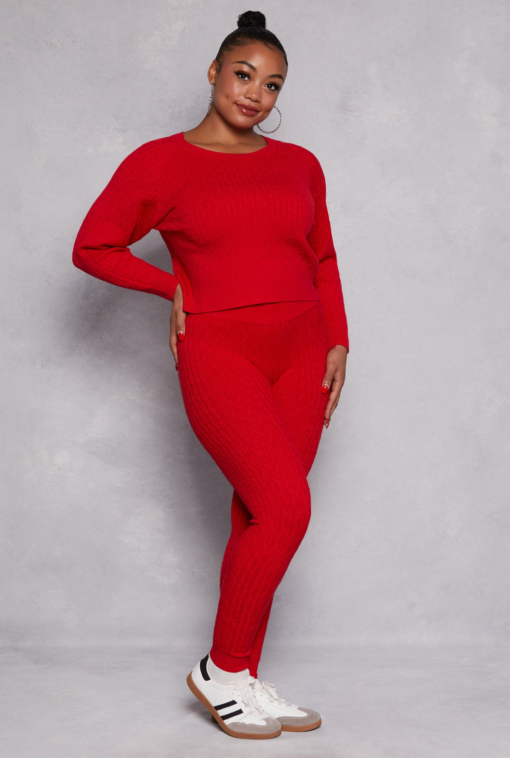 Plus Size Cable Knit Wide Waist Leggings