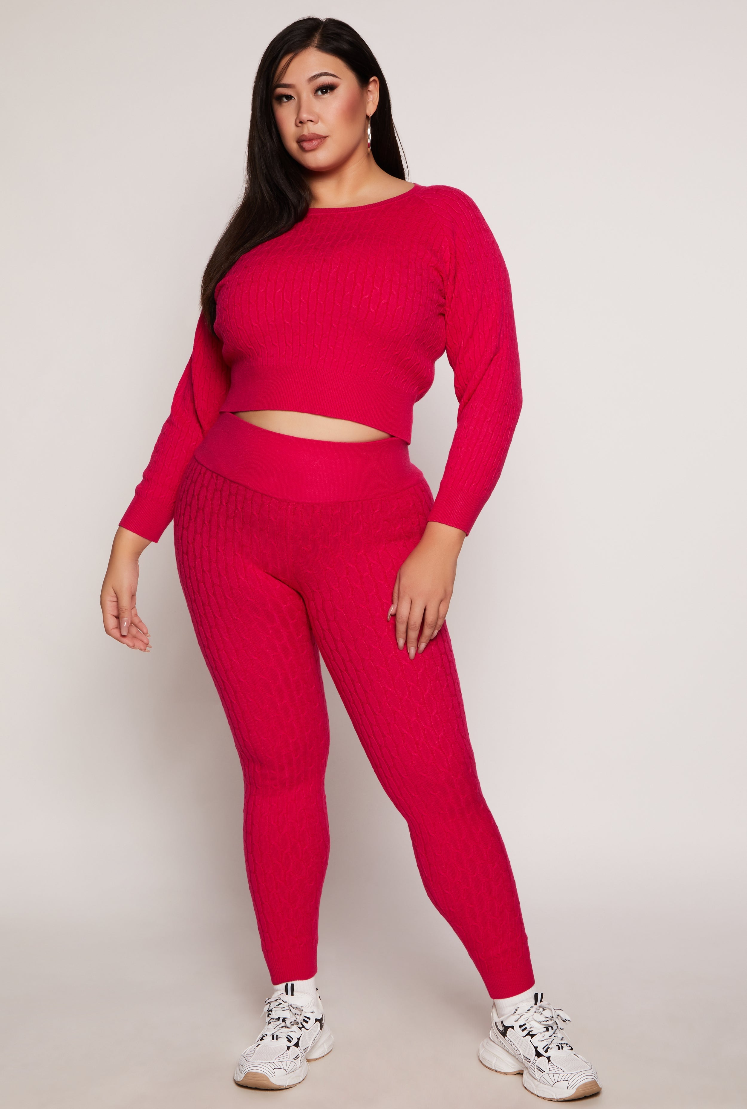 Plus Size Cable Knit Wide Waist Leggings