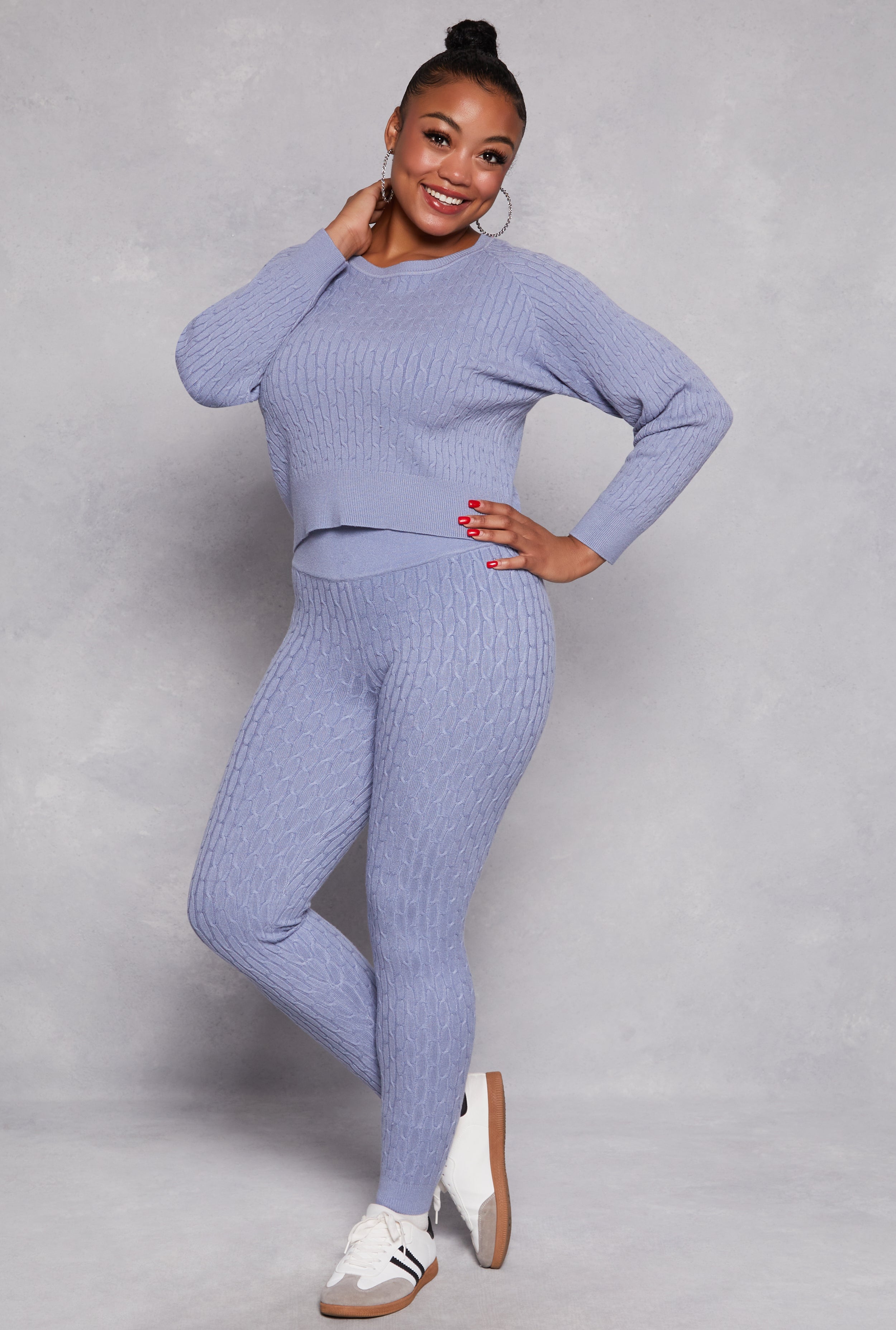 Plus Size Cable Knit Wide Waist Leggings