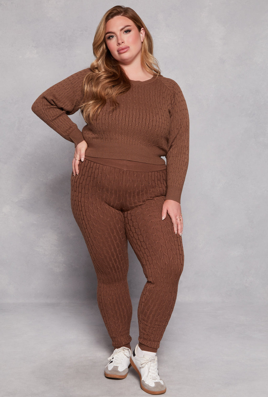 Plus Size Cable Knit Wide Waist Leggings