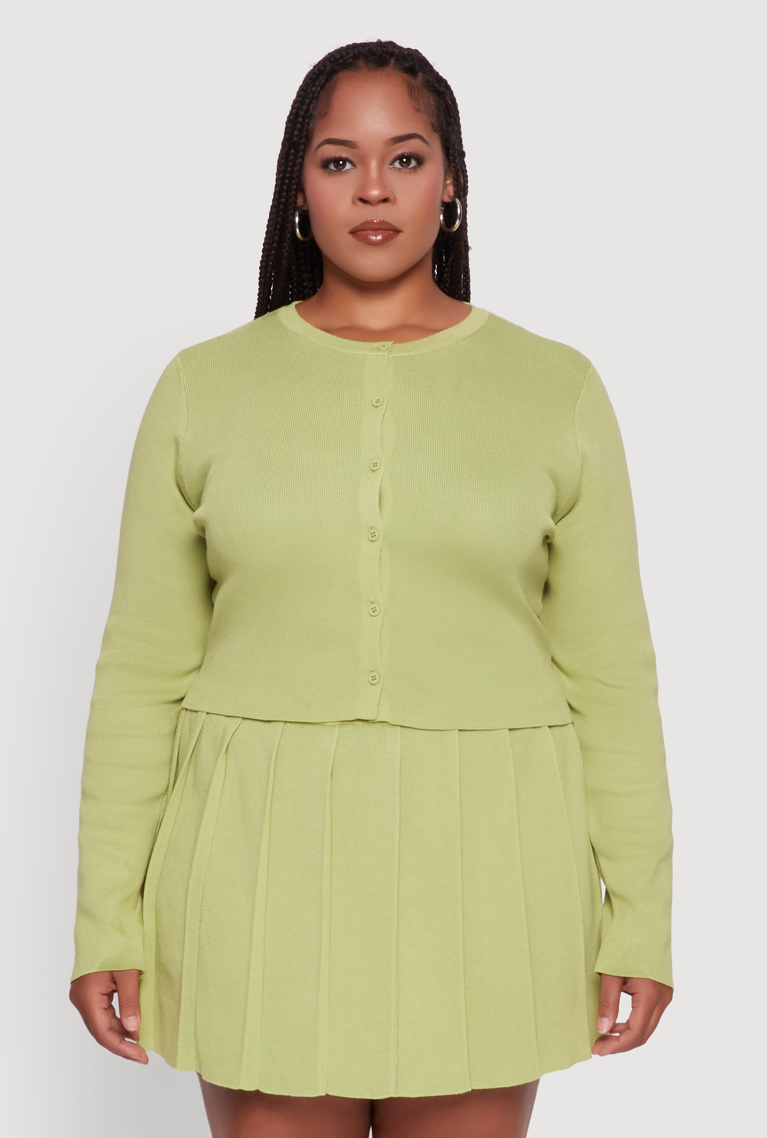 Plus Size Classic Fit Solid Button Front Cardigan