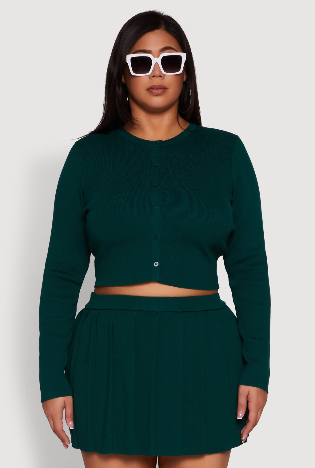 Plus Size Classic Fit Solid Button Front Cardigan
