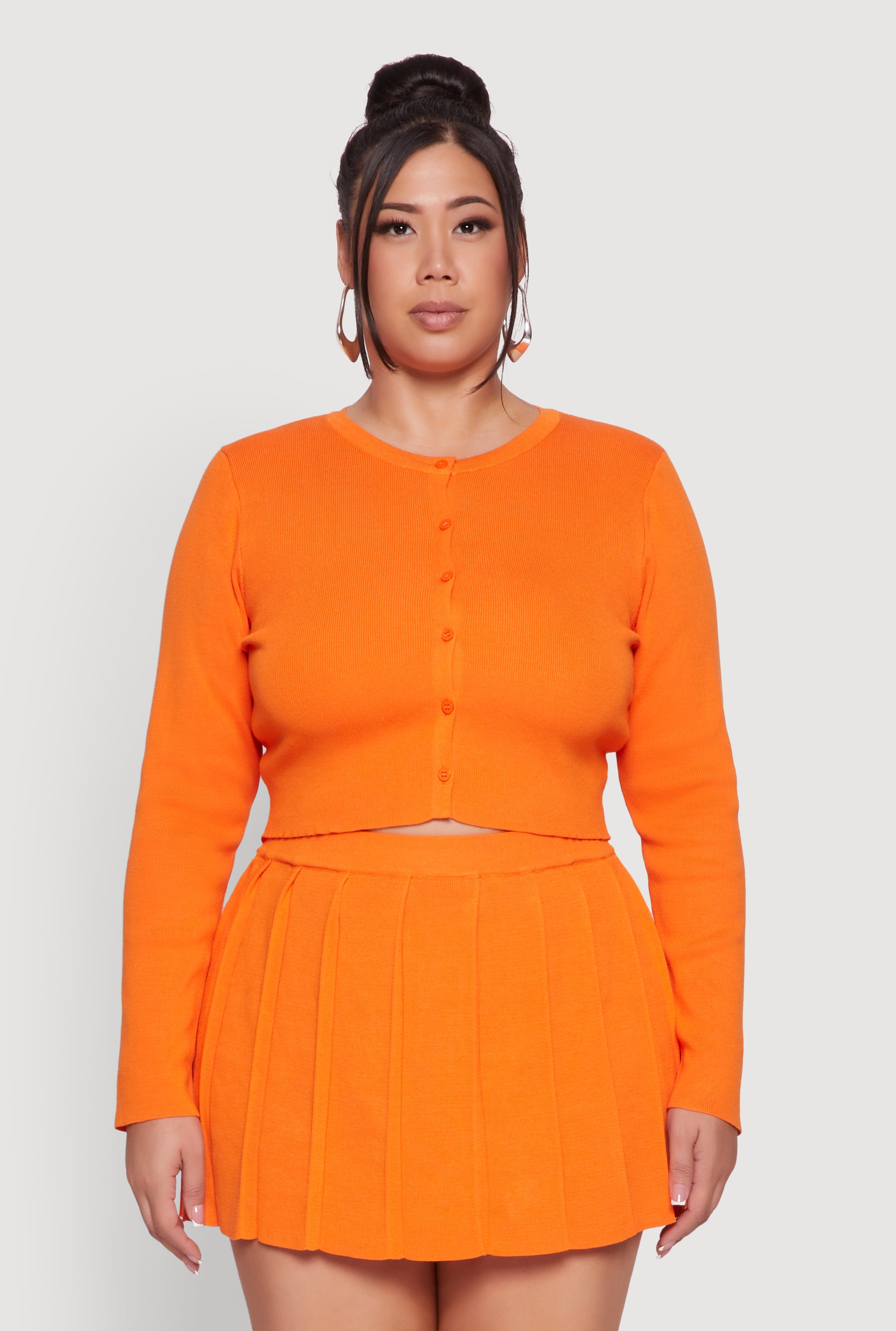 Plus Size Classic Fit Solid Button Front Cardigan