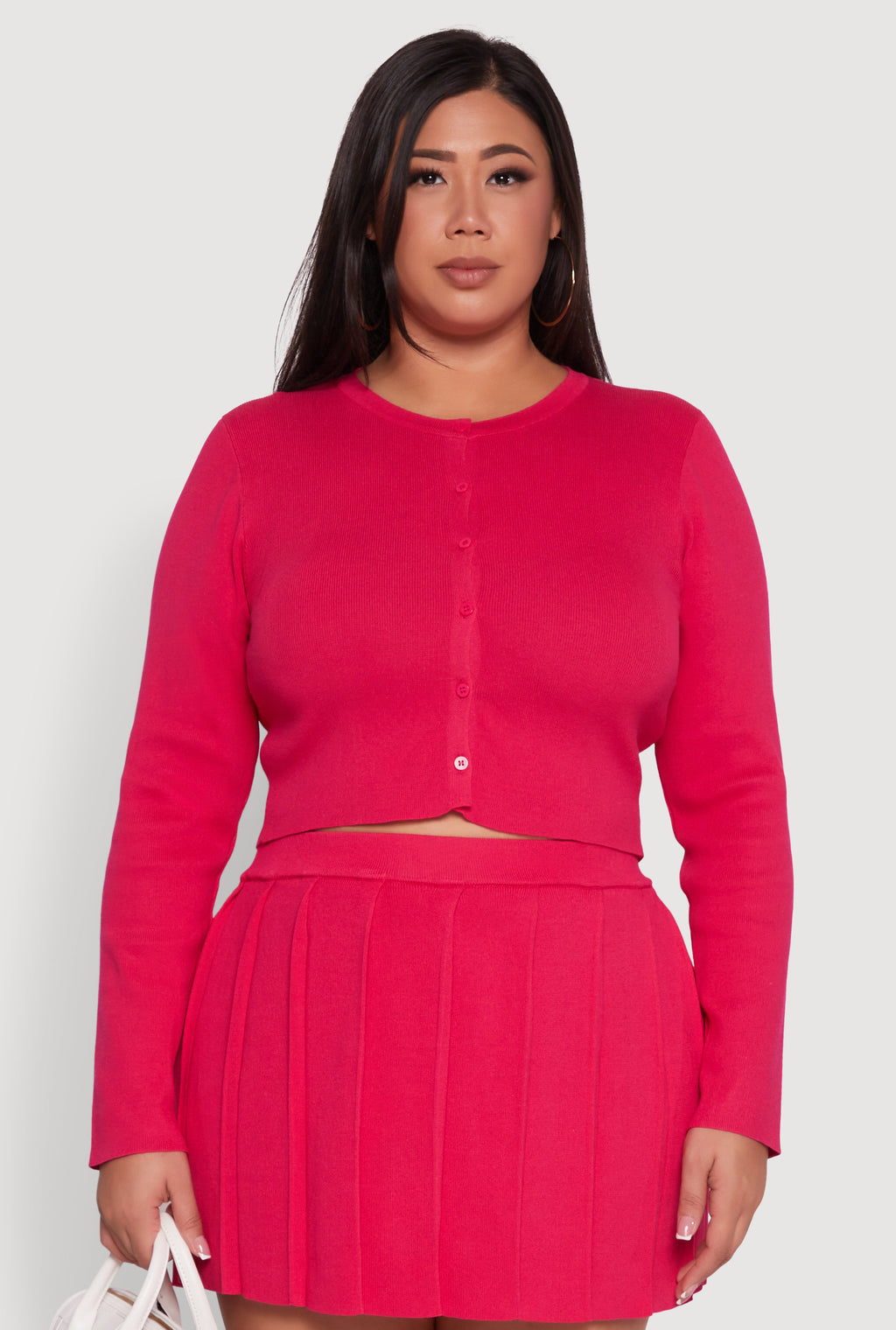 Plus Size Classic Fit Solid Button Front Cardigan