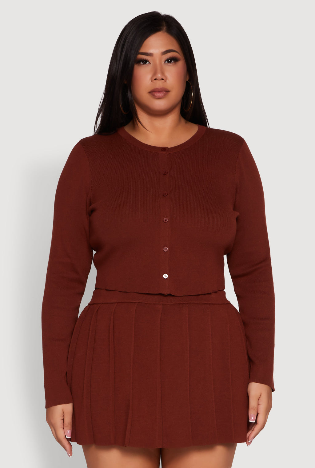 Plus Size Classic Fit Solid Button Front Cardigan