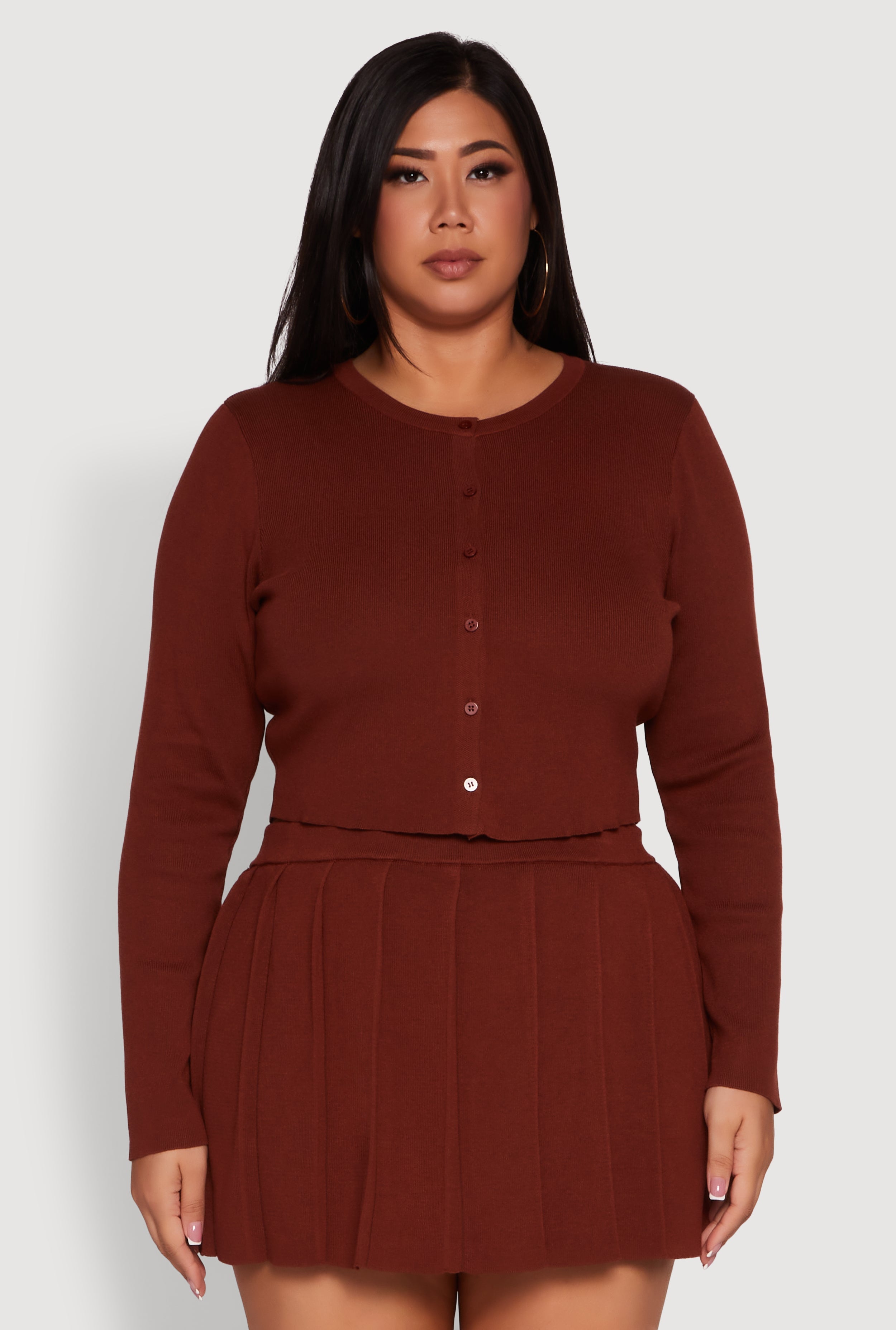 Plus Size Classic Fit Solid Button Front Cardigan
