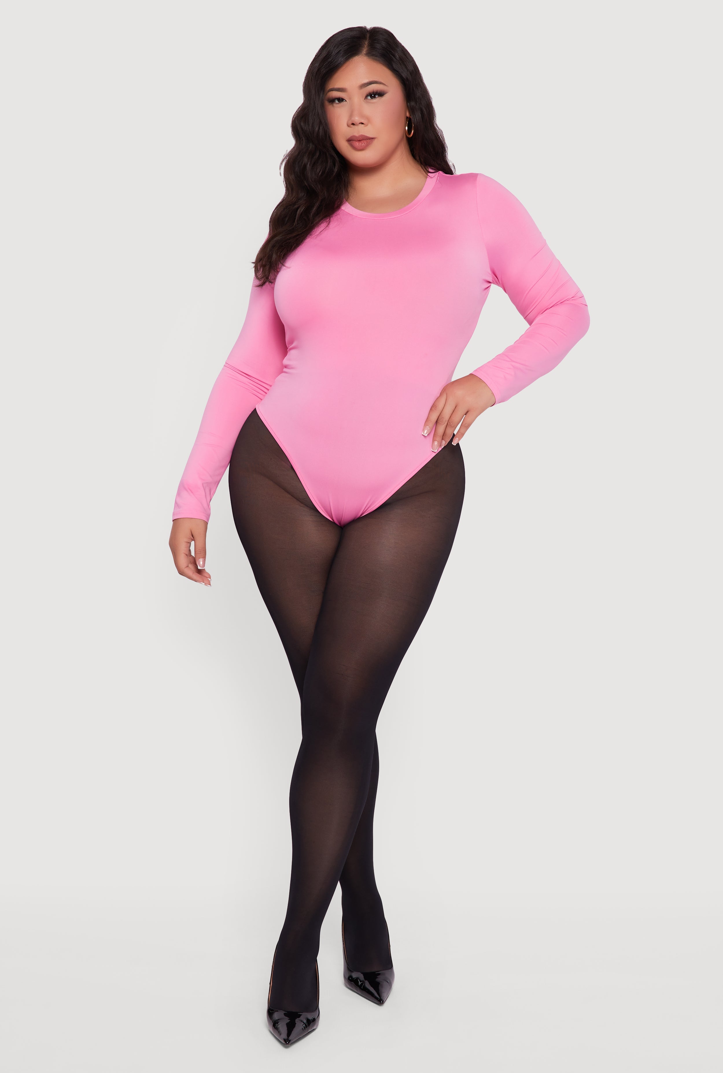 Plus Size Long Sleeve Crew Neck Bodysuit