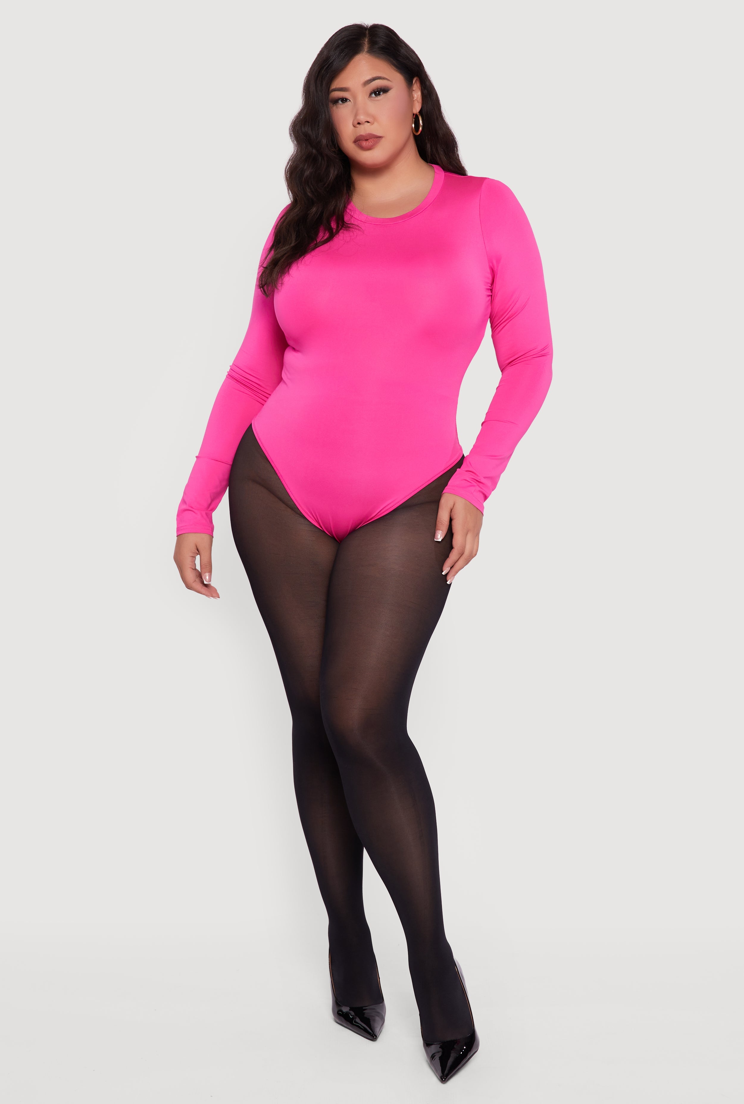 Plus Size Long Sleeve Crew Neck Bodysuit