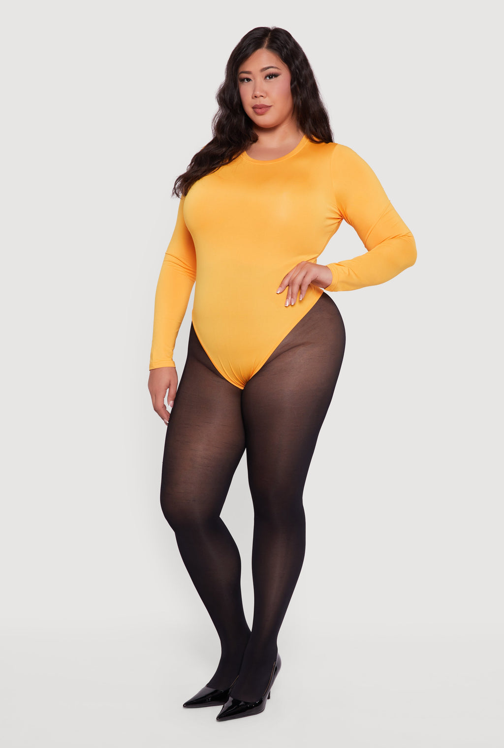 Plus Size Long Sleeve Crew Neck Bodysuit