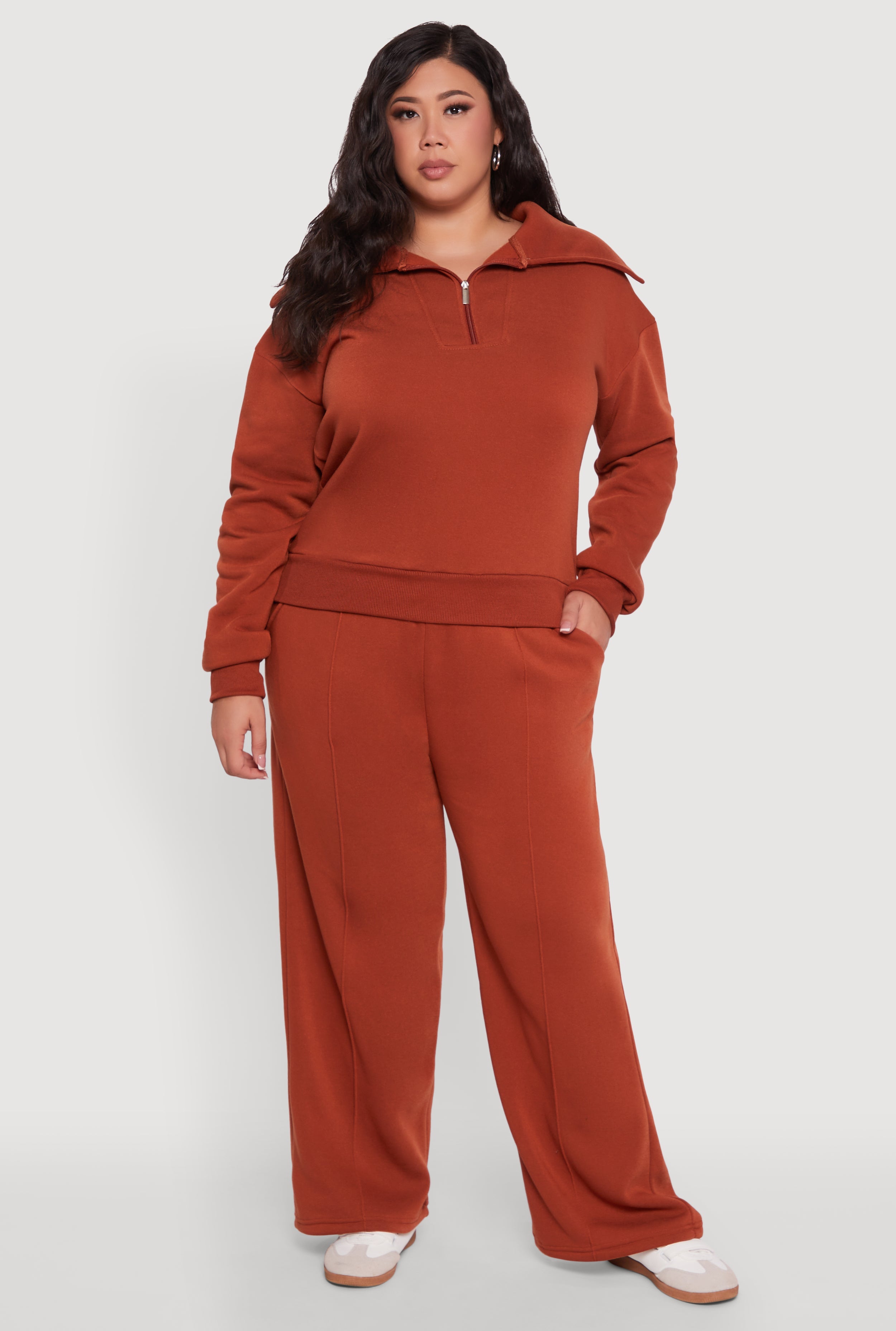Plus Size Wide Leg Fleece Sweatpants with Pockets