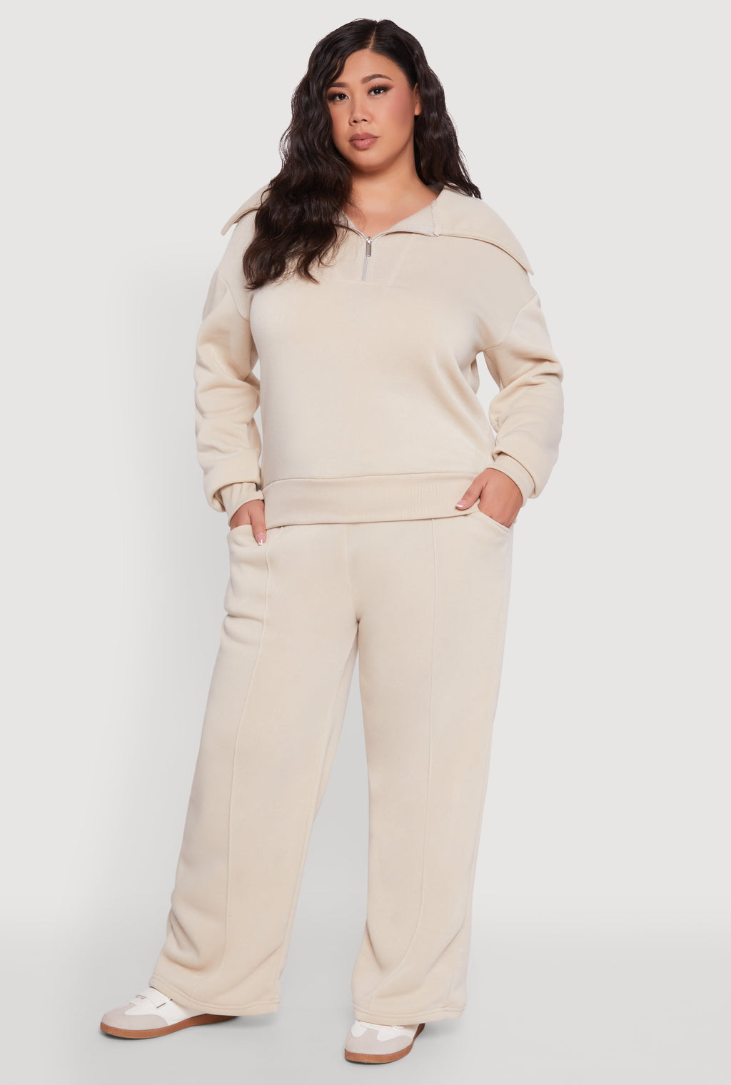 Plus Size Wide Leg Fleece Sweatpants with Pockets
